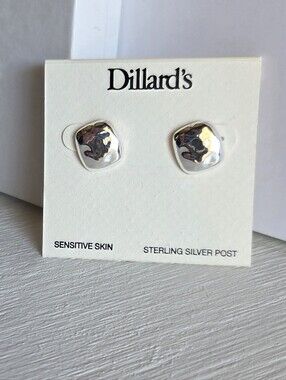 Dillards Tailored Sensitive Hammered Silver Stud Earrings